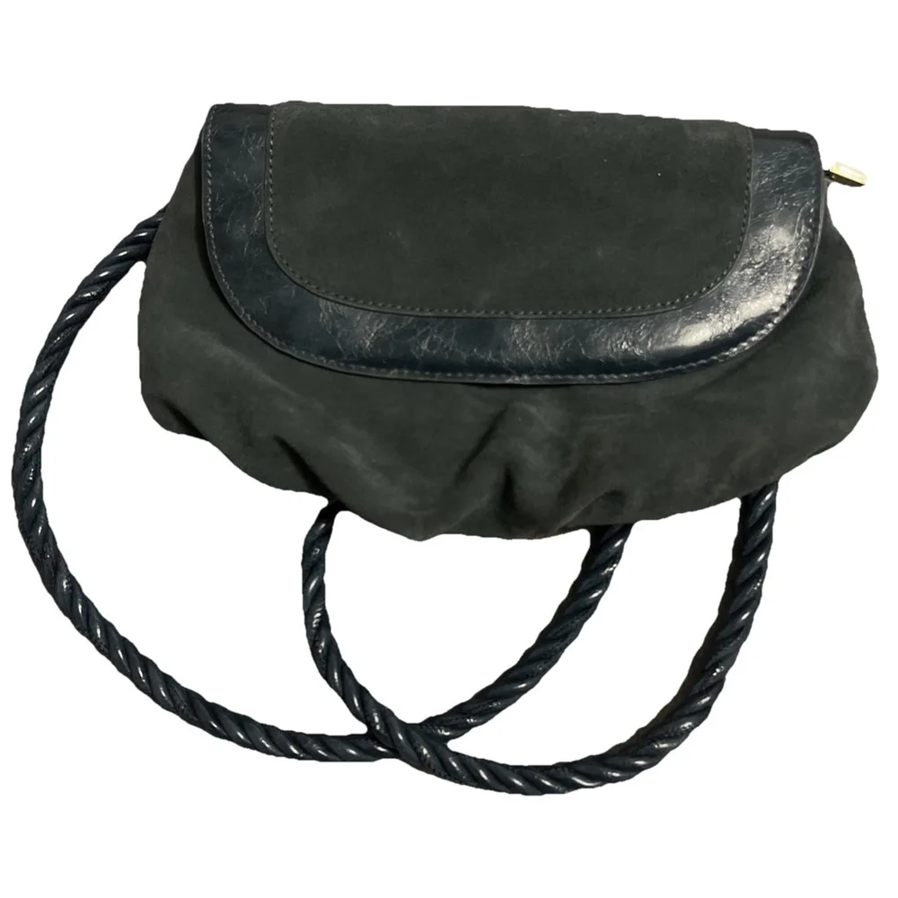 Anthropologie Suede Rope Strap Shoulder Bag | Slate Blue | Vintage Y2K Boho Bag - Picture 2 of 7